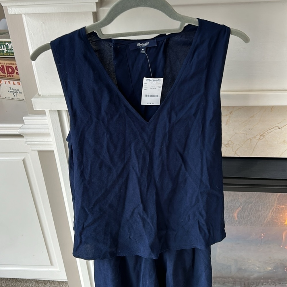 Madewell Navy Overlay Open Back Romper XS NWT